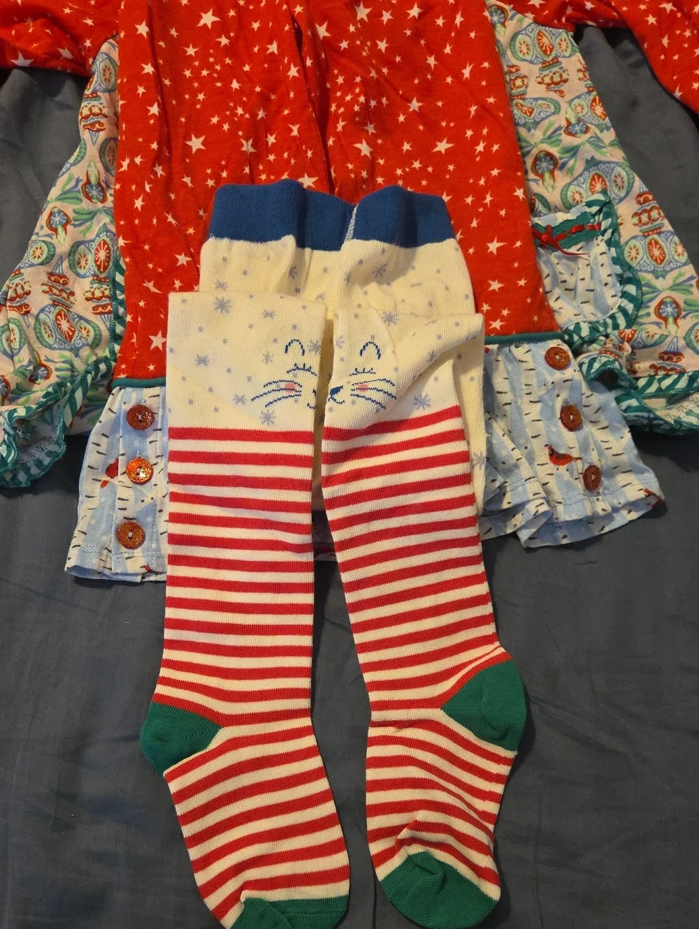 Matilda Jane Christmas Girls Pajama Set With Christmas Kitty Tights